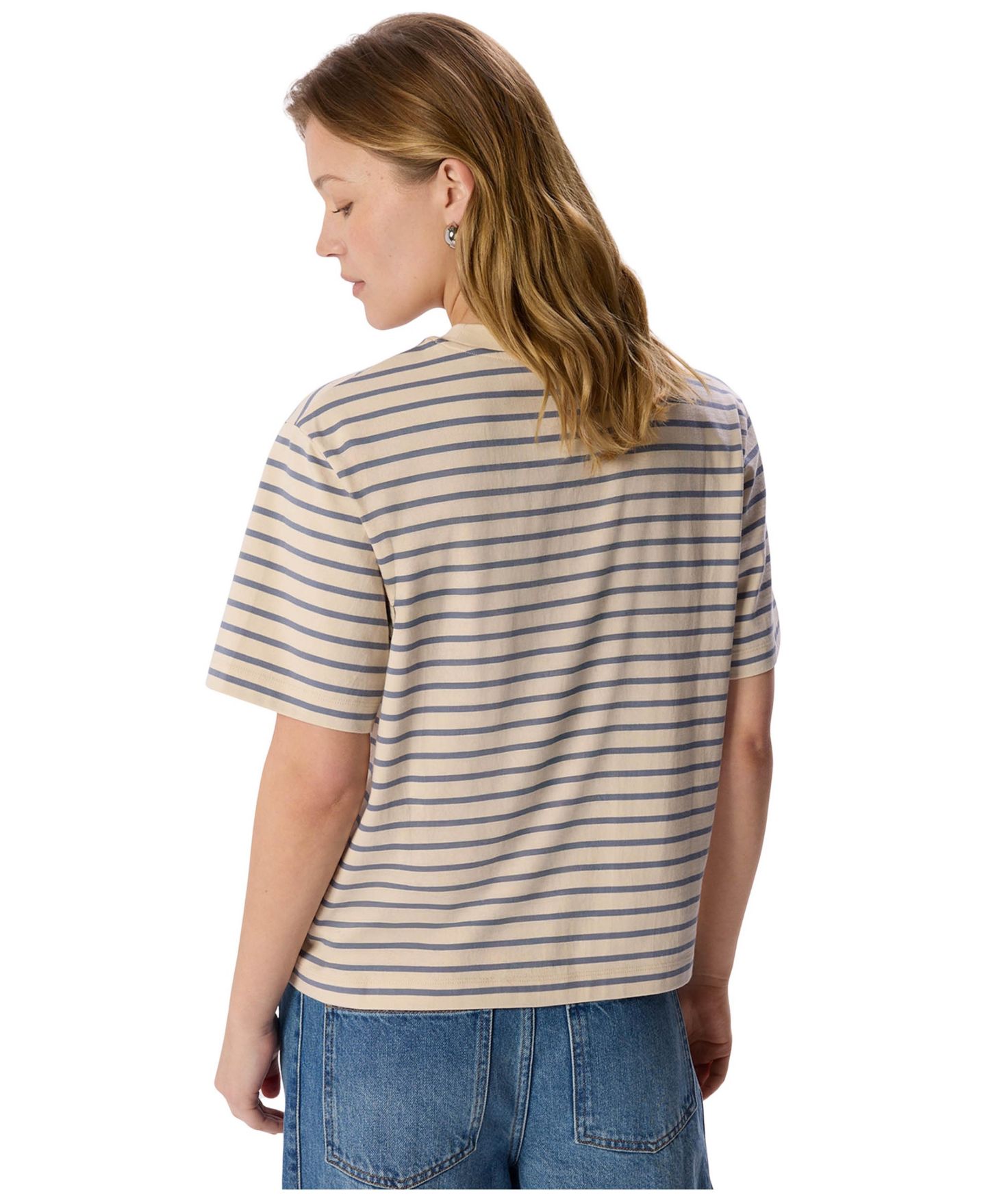 Женская футболка Whistles Stripe Crewneck Cotton, цвет: Синий / Бежевый — фото 3