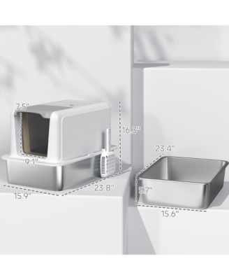 2 in 1 Stainless Steel Cat Litter Box with Removable Lid Scoop and Filter Bags
