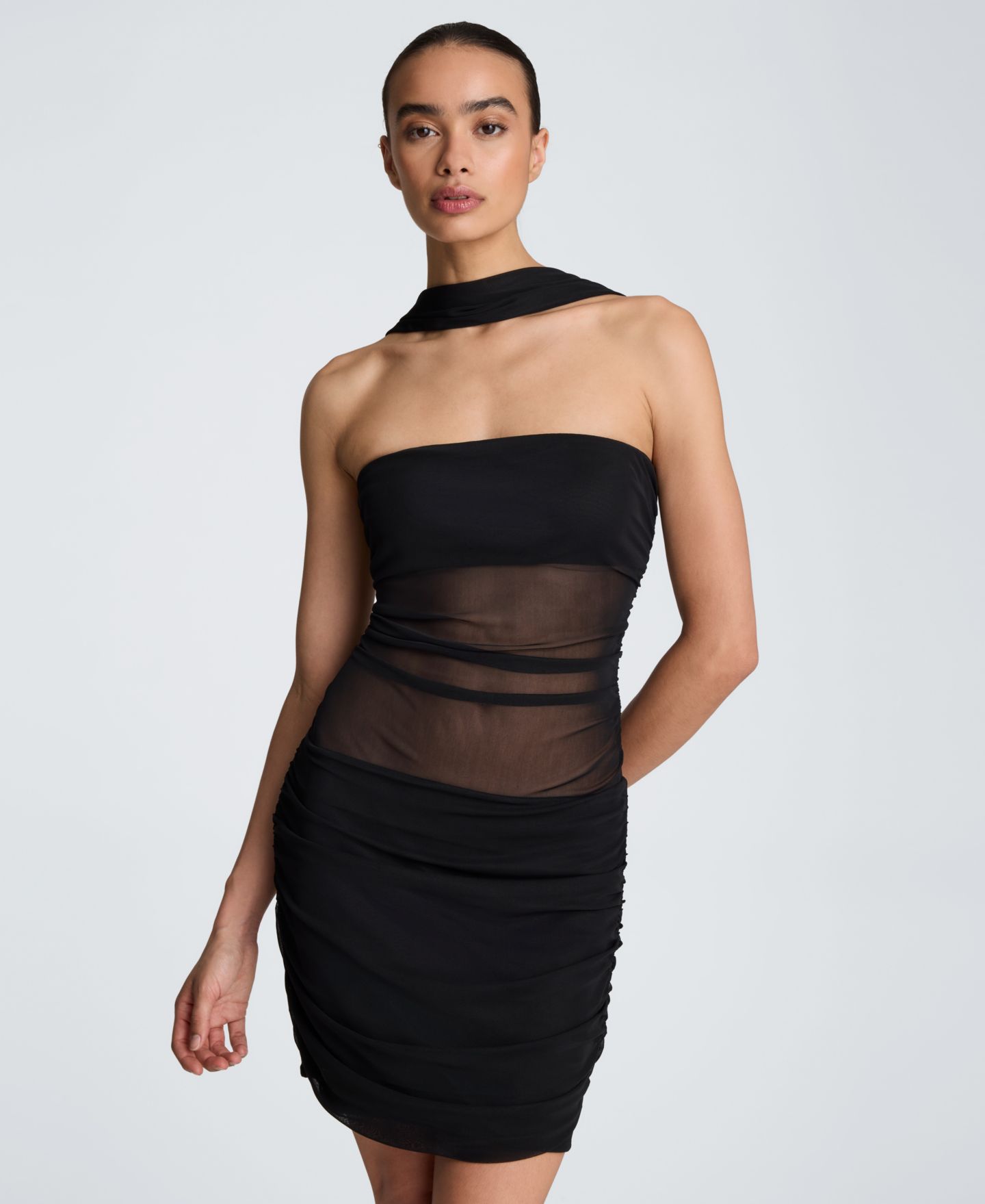 Женское мини-платье Kenneth Cole с квадратным вырезом и имитацией шарфа, цвет: Чёрный — фото 4