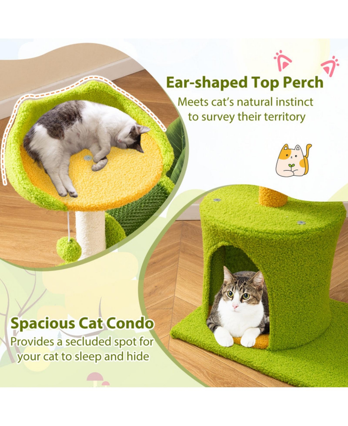 Hongge Palm Tree Cat Tower with Artificial Leaves, 31 Inch