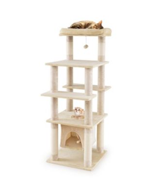 58 Inch Large Cat Tree Tower with Swaying Aerial Skylight Condo