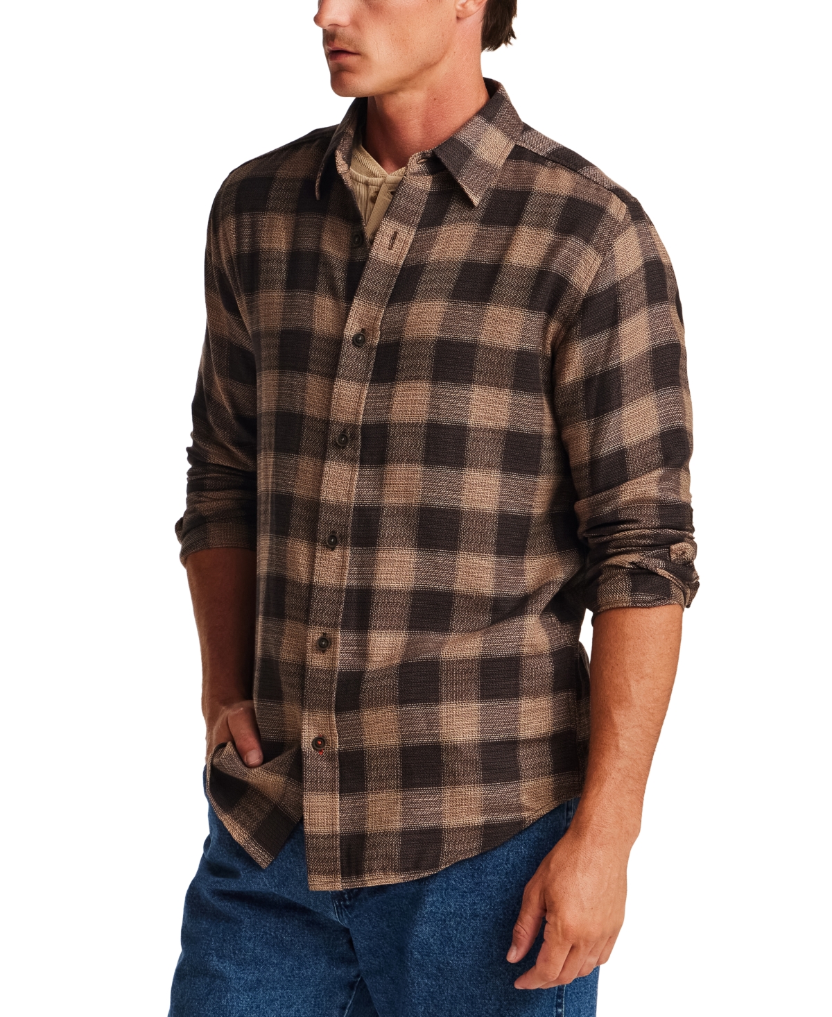 Weatherproof Vintage Men's Gauze Dobby Plaid Shirt