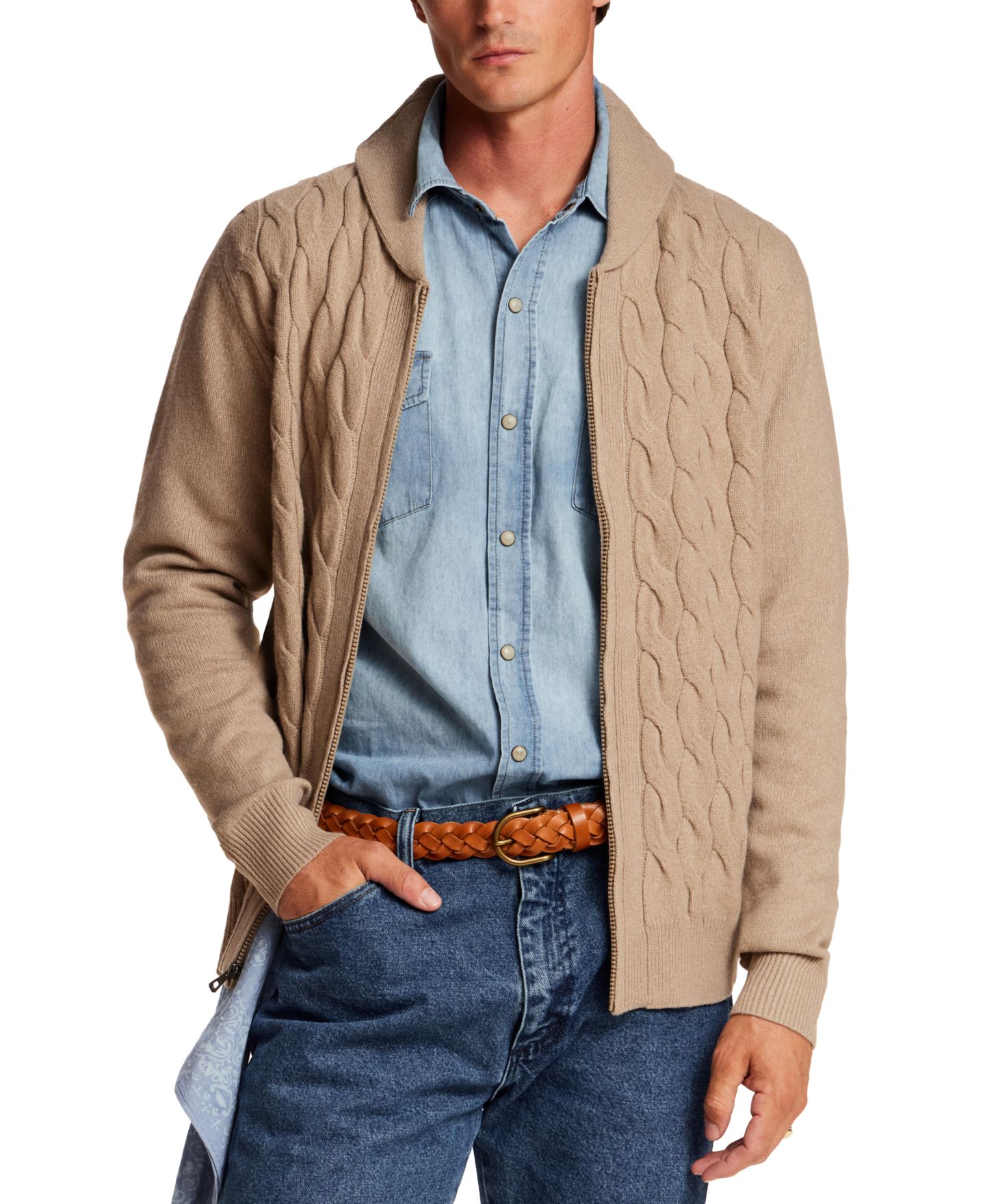 Мужской свитер Weatherproof Vintage Shawl Collar Cable Knit, цвет: Wooden — фото 2