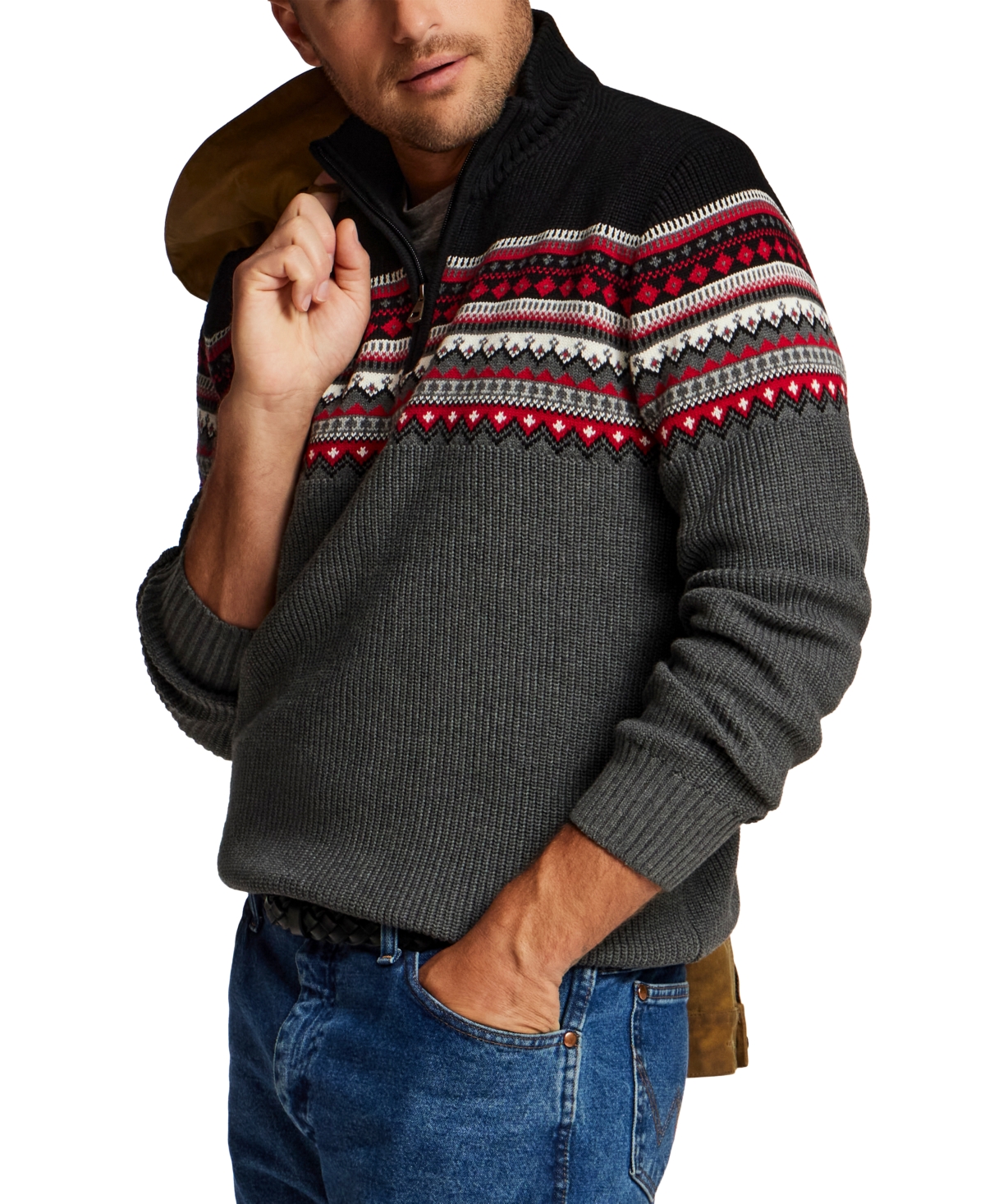 Weatherproof Vintage Men's Maine Fairisle Two Tone Quarter-Zip Sweater