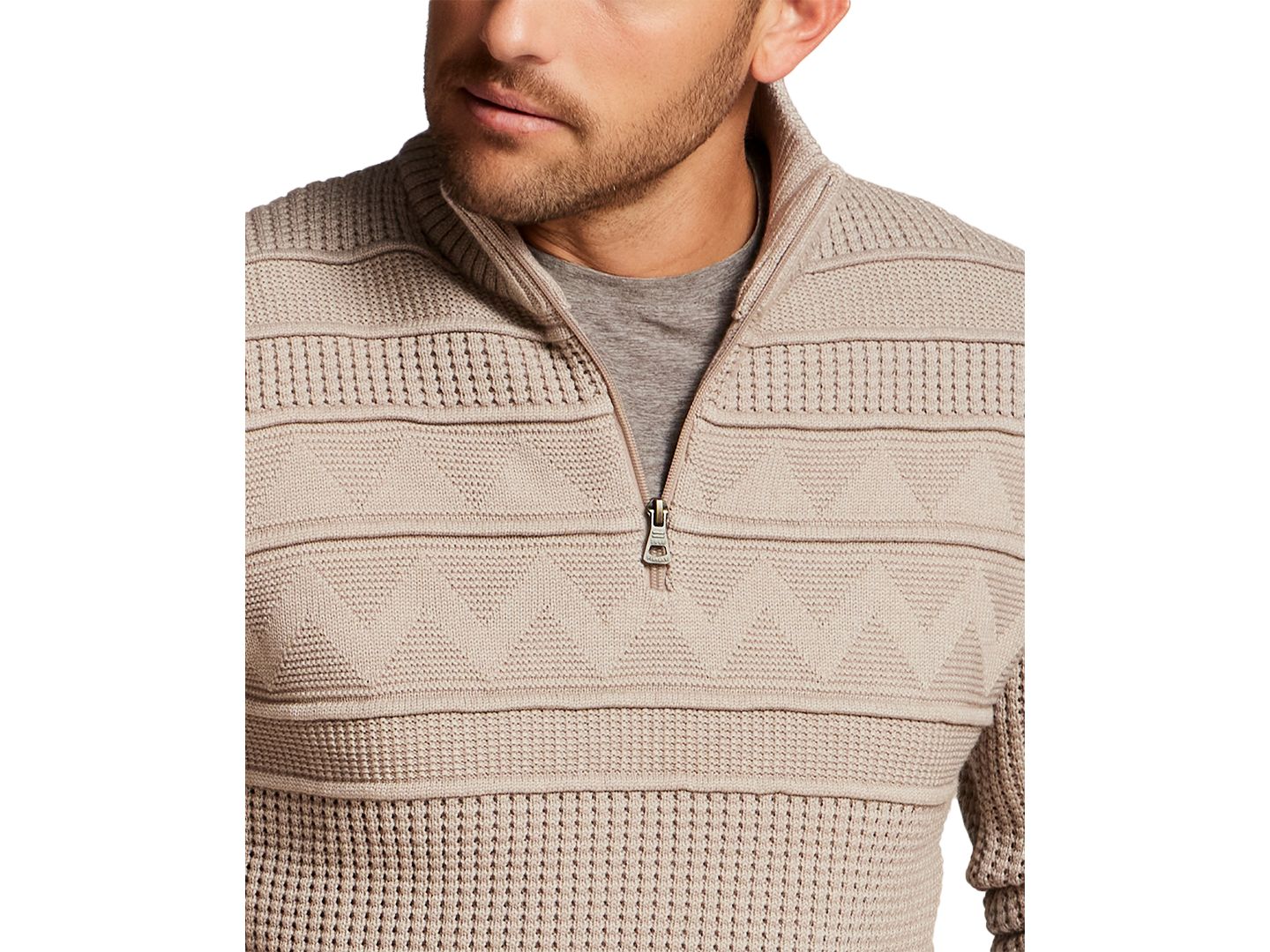 Мужской свитер Weatherproof Vintage Textured Zig Zag Yoke Quarter-Zip, цвет: Костяной — фото 5
