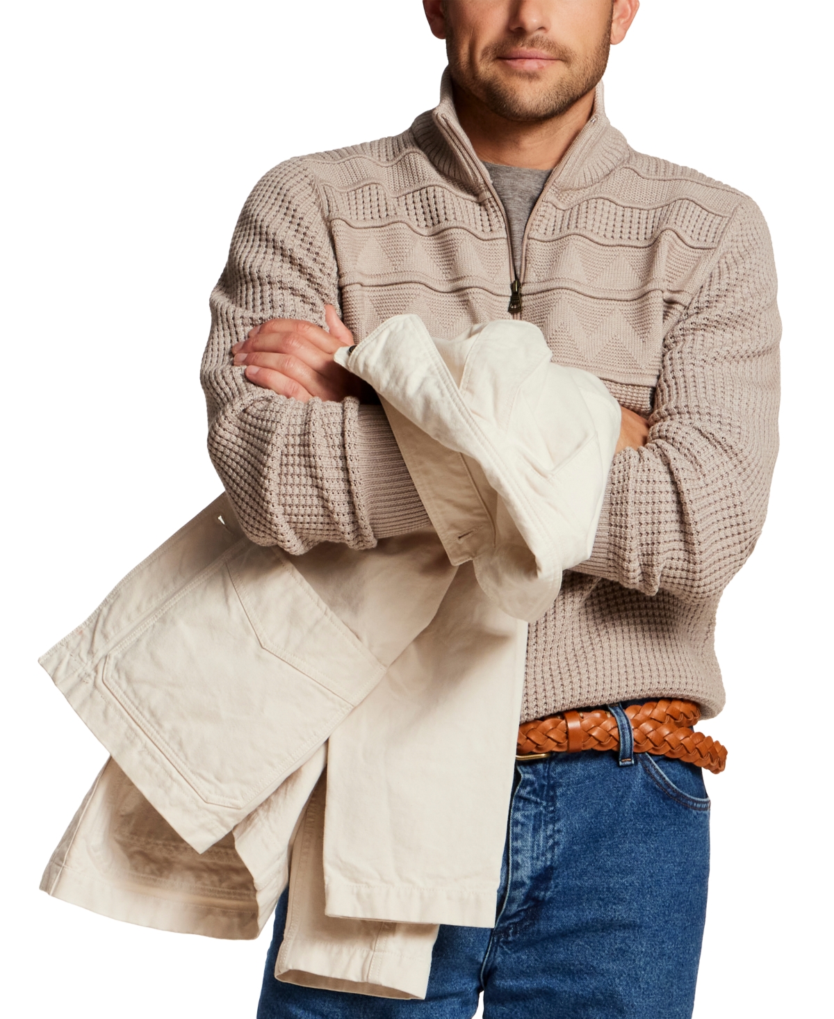 Weatherproof Vintage Men's Textured Zig Zag Yoke Quarter-Zip Sweater