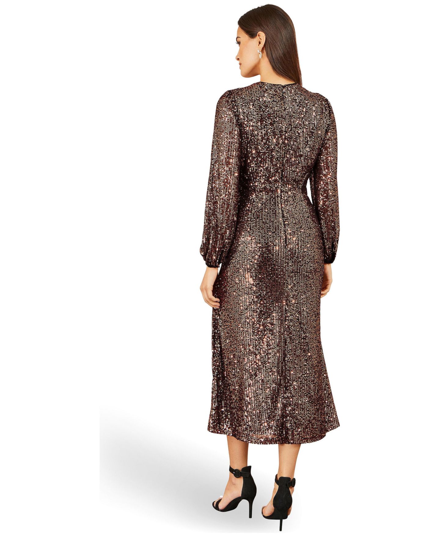 Женское платье Yumi Sequin A-Line V-Neck Midi, цвет: Медный — фото 3
