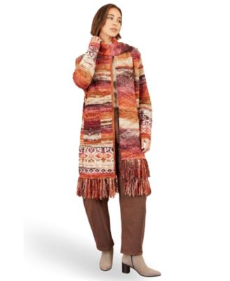 Women's Fringed Draped Maxi Scarf Cardigan
