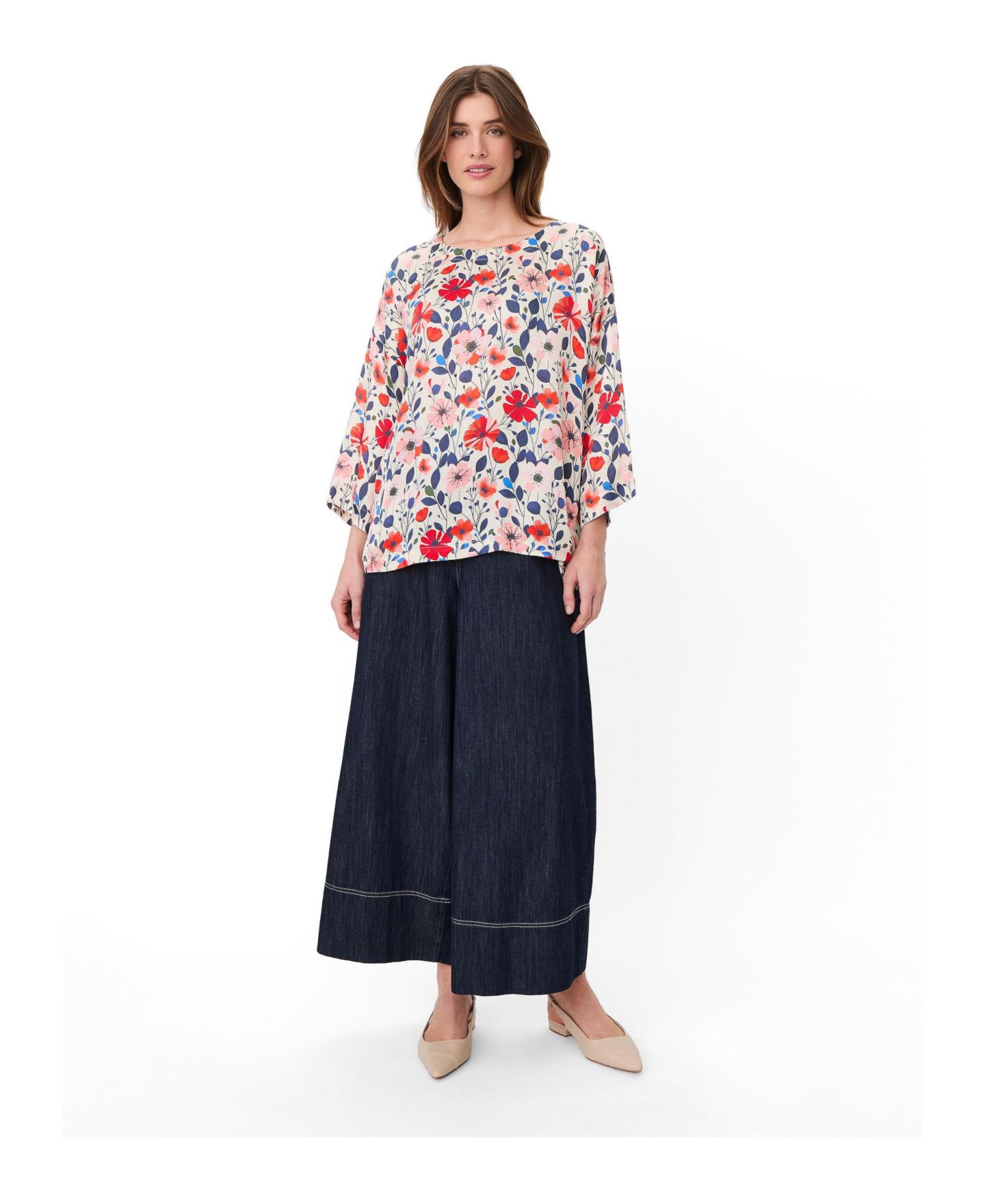 Женская блузка Masai Copenhagen Floral 3/4-Sleeve Relaxed Tunic Blouse, цвет: Poinsettia — фото 2