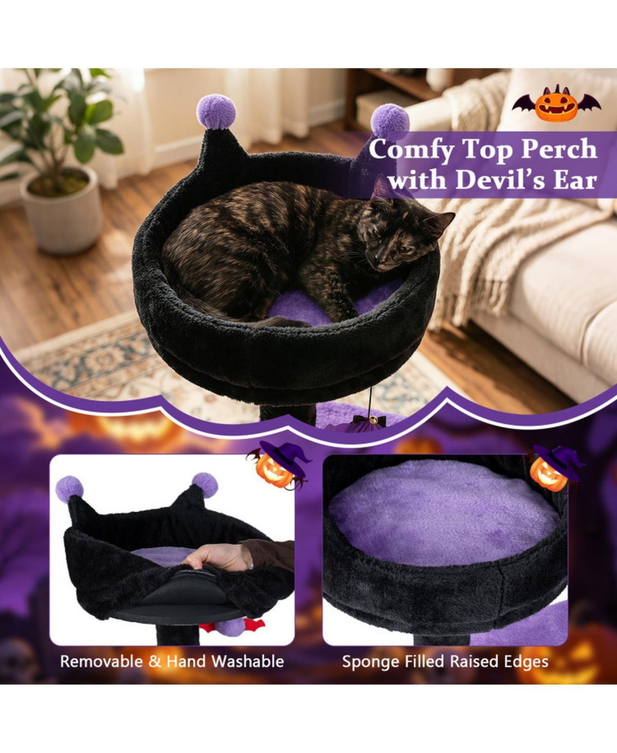 Hongge Spooky 57 Inch Cat Tower with Spider-Shaped Hanging Toy