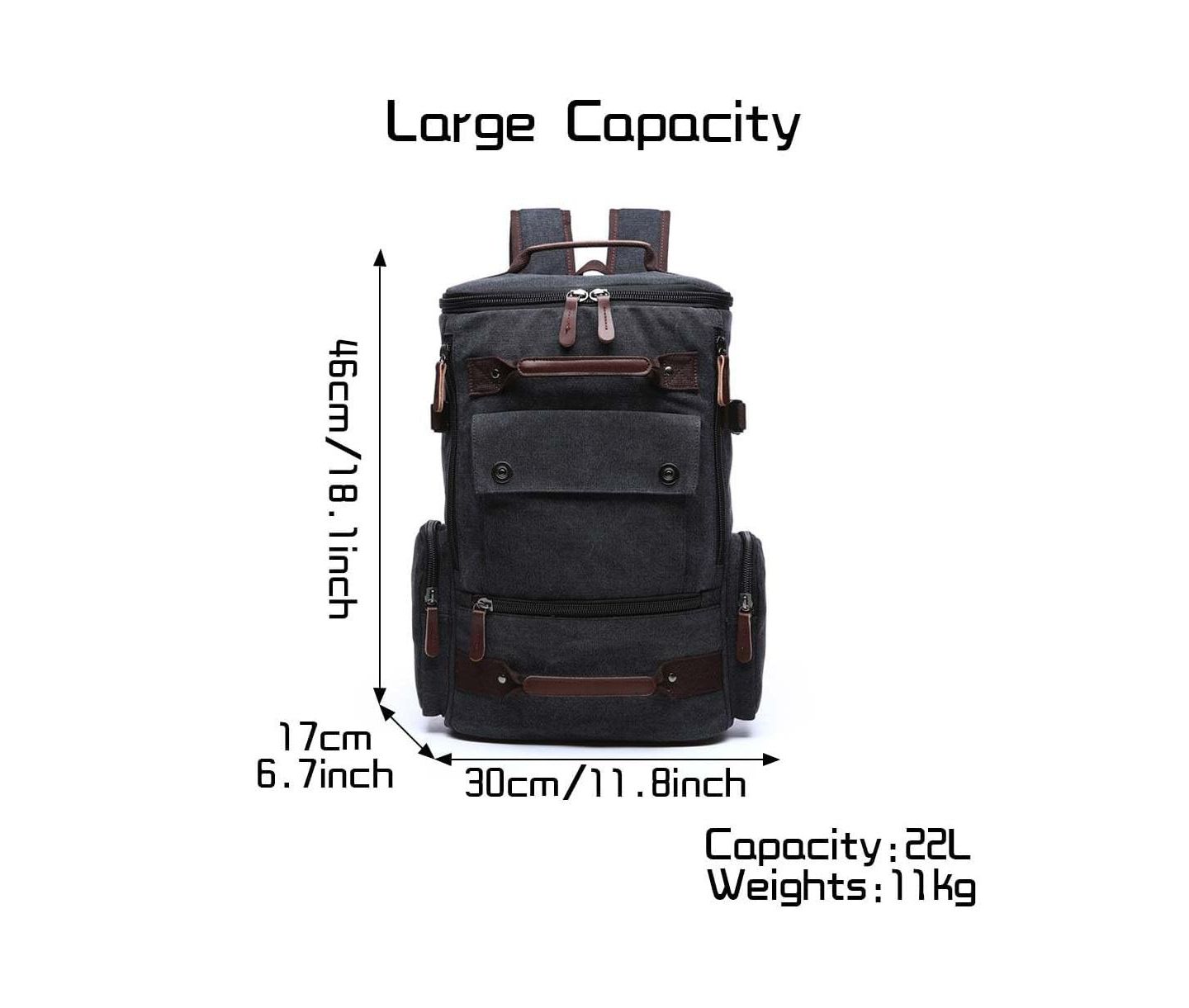Женская сумка Piscifun Canvas Leather Accent Travel Rucksack Laptop Daypack Hiking Camping, цвет: Чёрный — фото 3