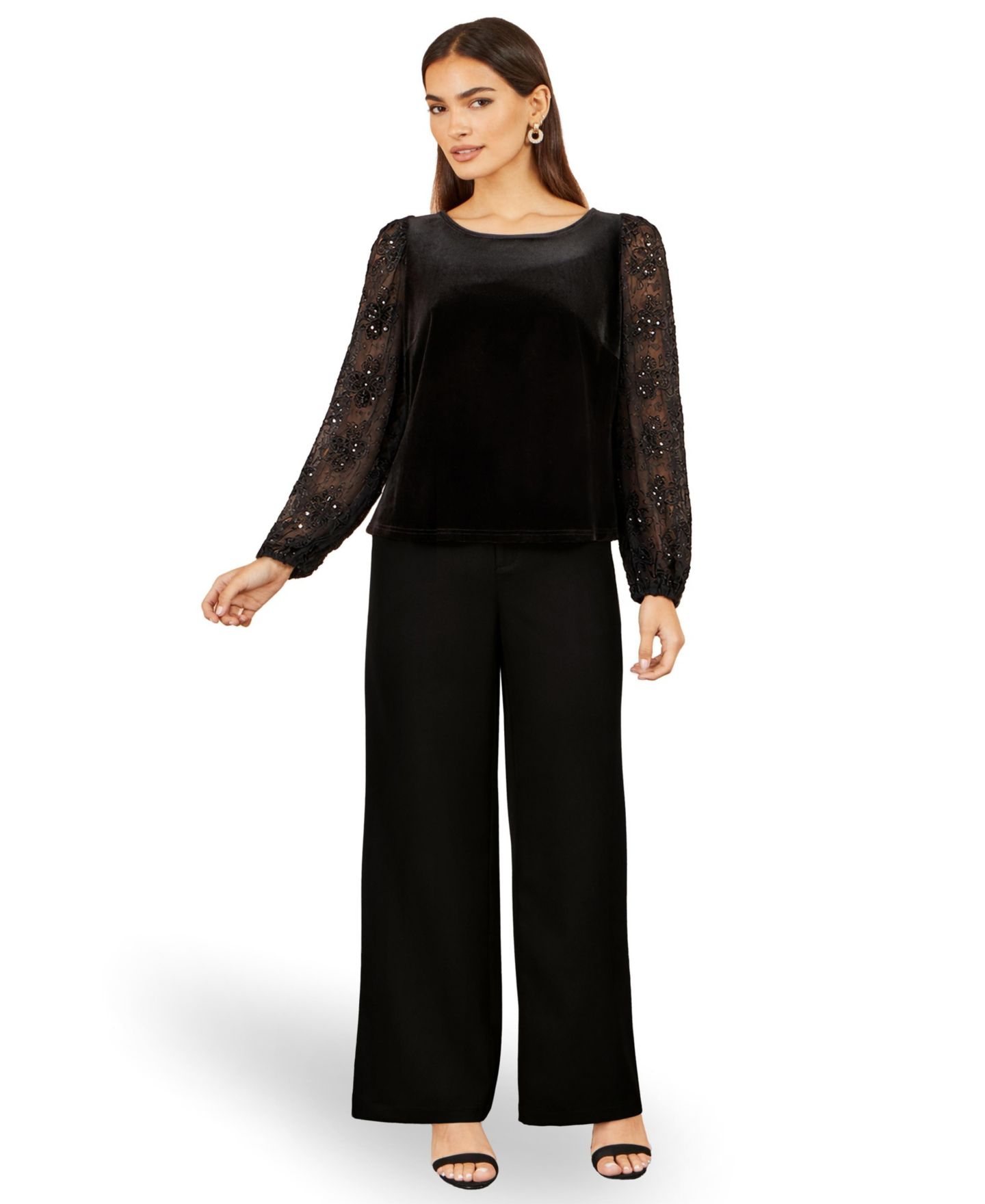 Женская блузка Yumi Tie-Neck Velvet Long-Sleeve, цвет: Чёрный — фото 2