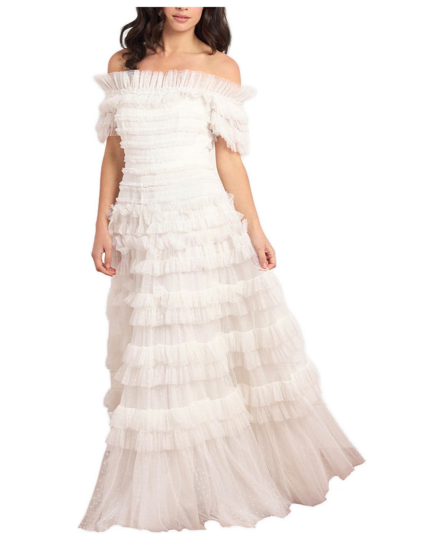Женское платье Needle & Thread Lisette Ruffle Off Shoulder Gown, цвет: Белый — фото 1