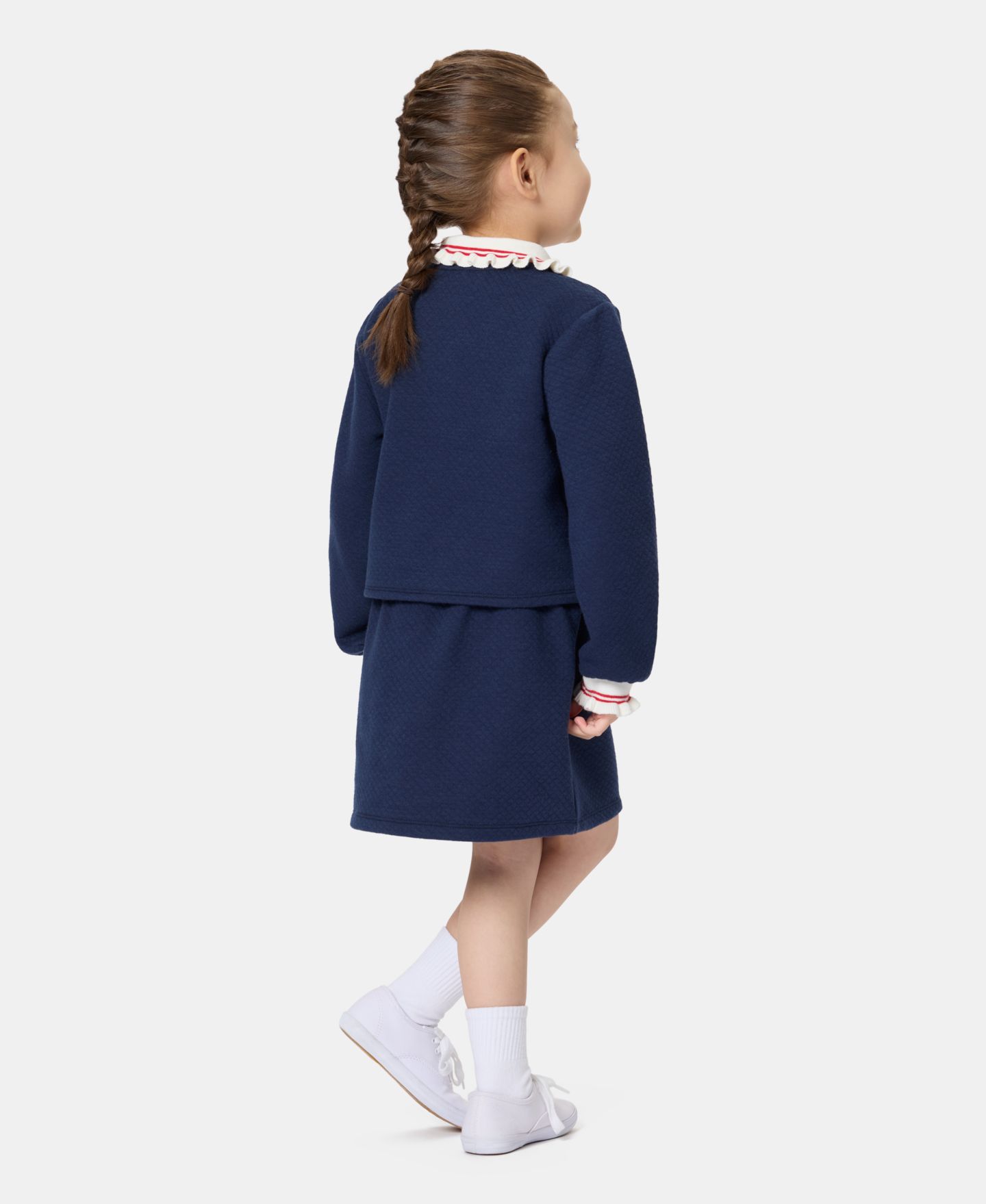 Детский комплект Tommy Hilfiger: топ с рюшами на воротнике и юбка, 2T-6X, цвет: Тёмно-синий — фото 3