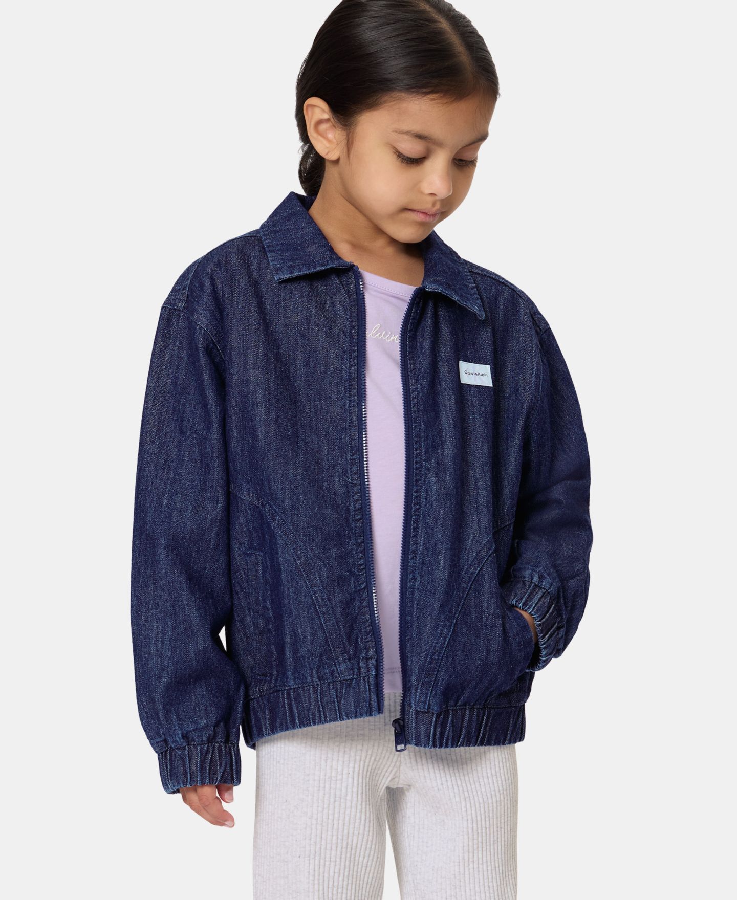 Calvin Klein Girls' 2T-6X Full-Zip Jacket, Sweatshirt and Pants, 3-Piece Set, цвет: Джинсовый варёный / Орхидея — фото 10