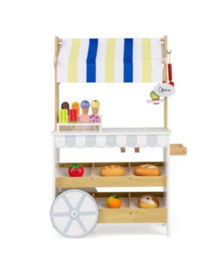 2-in-1 Wooden Ice Cream Cart and Grocery Store Playset for Kids