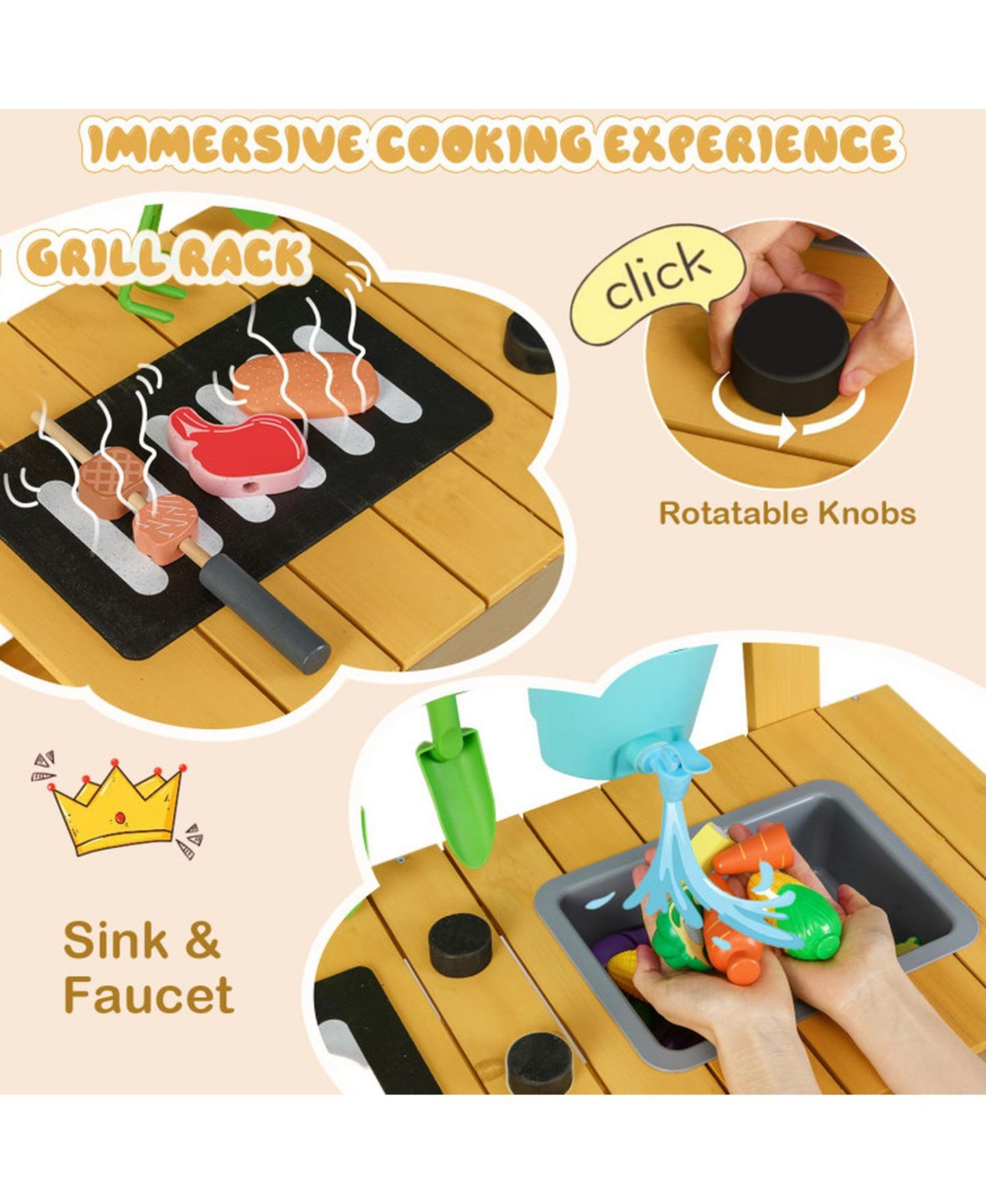 Детская игрушка HONGGE Outdoor Wooden Mud Kitchen with Grill Rack and Garden Tools, цвет: Однотонный — фото 6