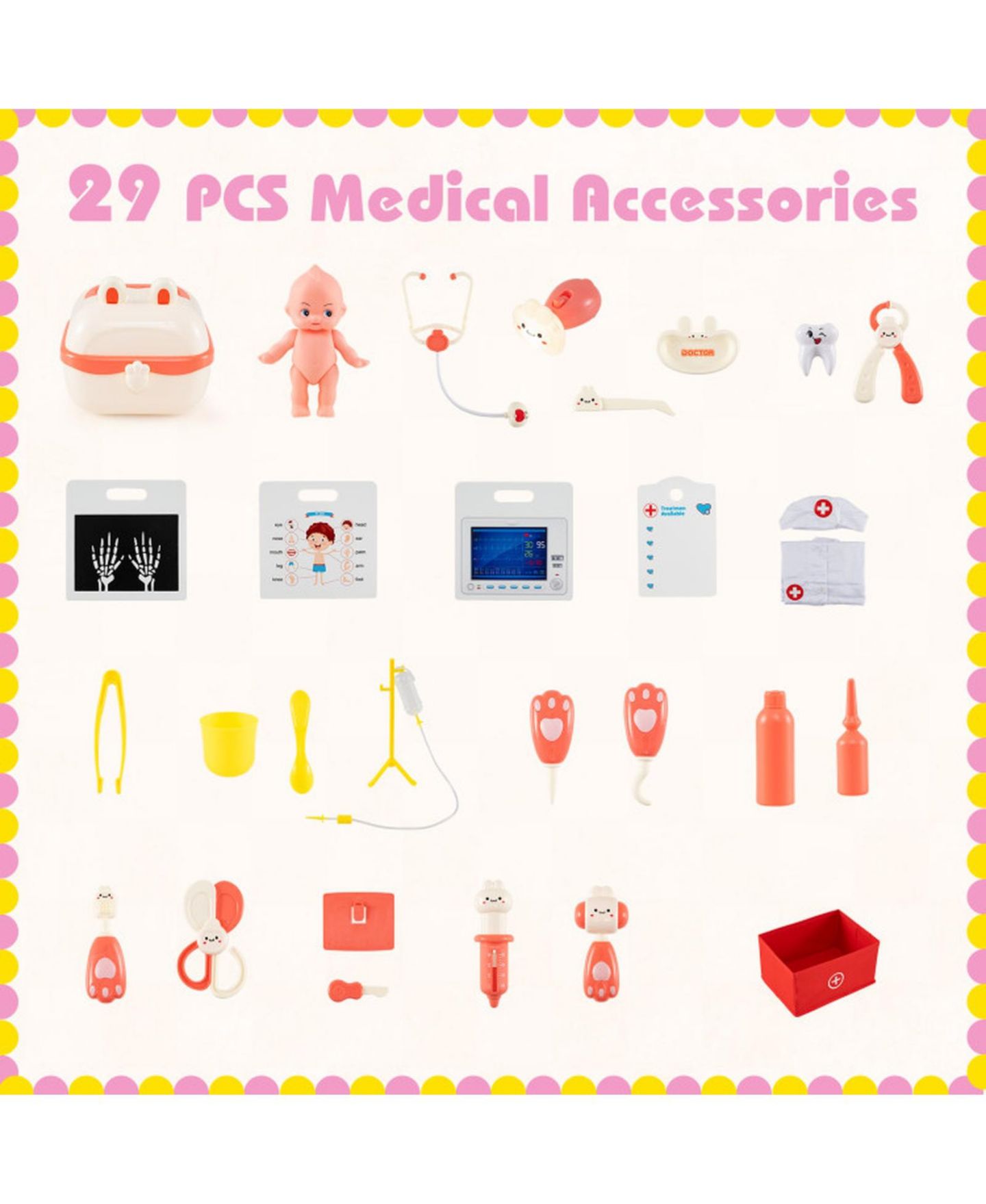 Детский игровой набор HONGGE Kids Wooden Medical Center Play Set with Examination Region, цвет: Мягкий розовый — фото 5