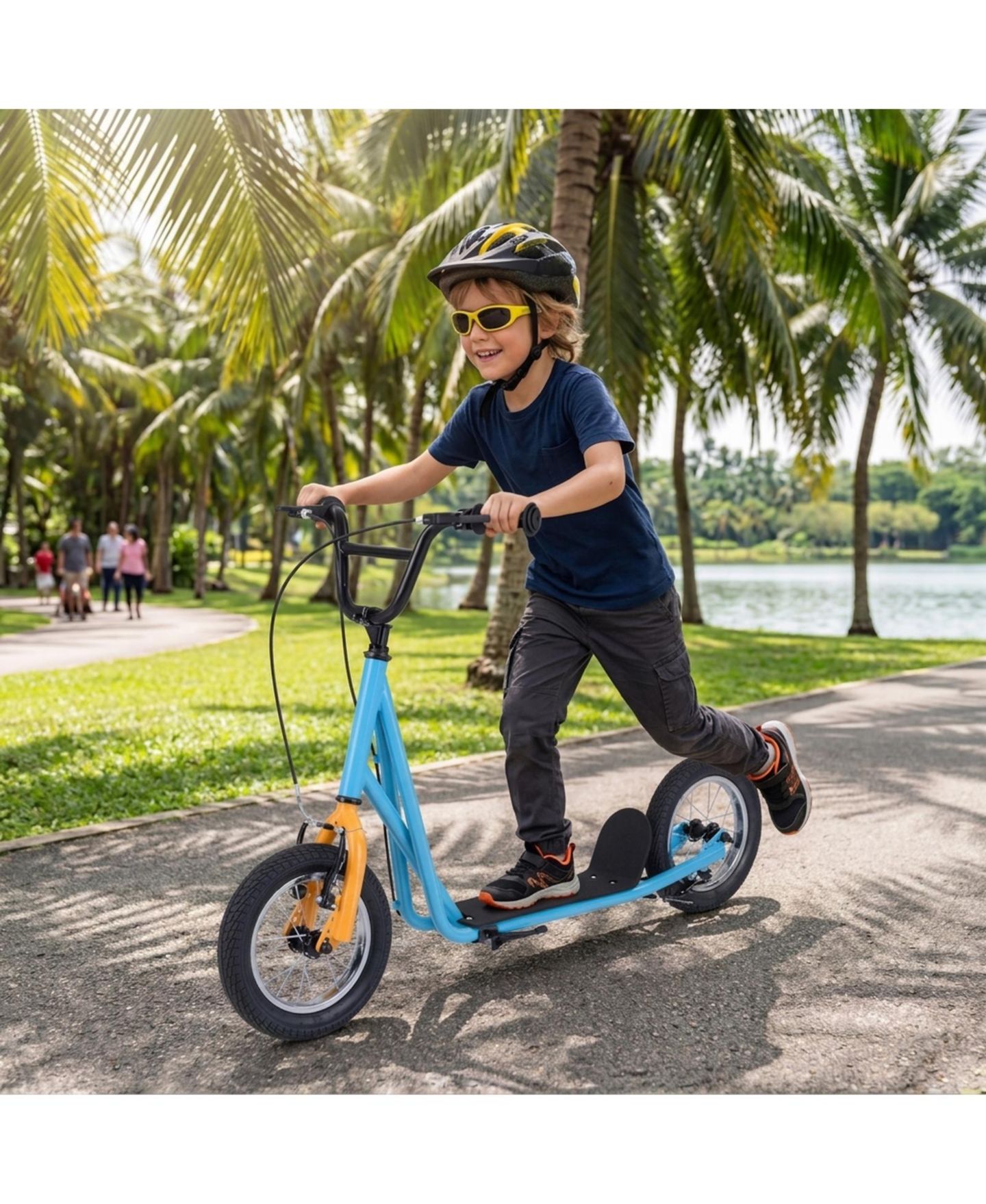 Детские игрушки HONGGE Kids Kick Scooter 12-Inch Air Wheels Dual V-Brakes, 165 lbs Capacity, Ages 8+, цвет: Синий — фото 2