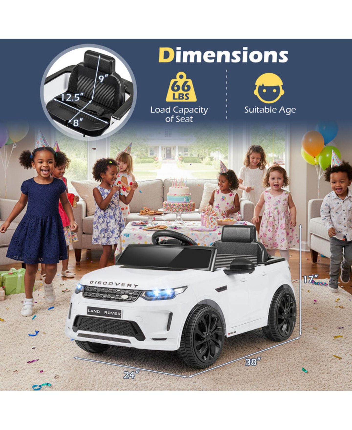 Детские игрушки HONGGE 12V Kids Electric Off-Road SUV with Remote Control, LED Lights and Safety Belt Ride-On Toy, 66 lbs. Capacity, Ages 3+, цвет: Белый — фото 3