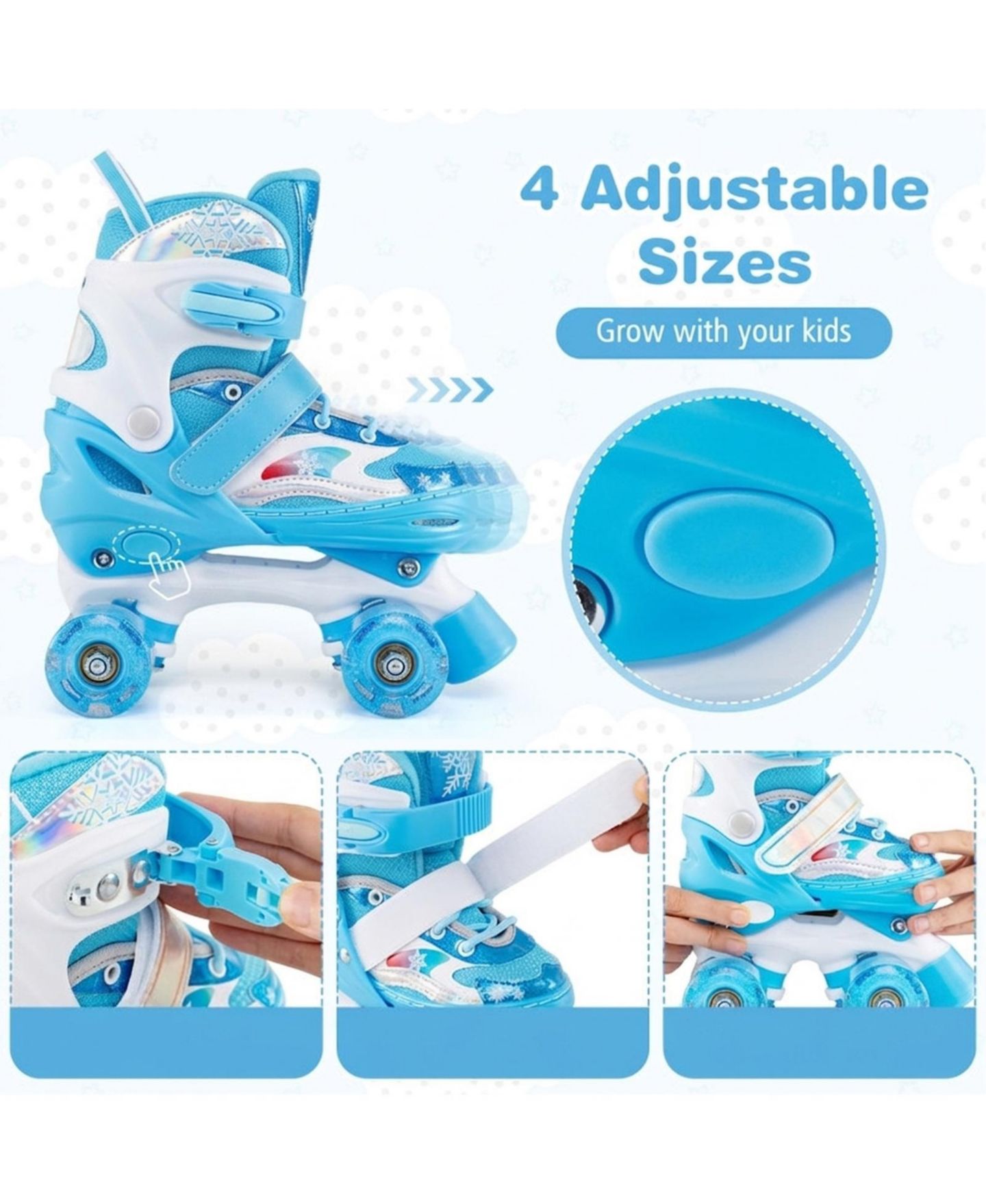 Детские игрушки HONGGE Kids Quad Roller Skates with Light-Up Wheels and Safety Straps, цвет: Тёмно-синий — фото 5
