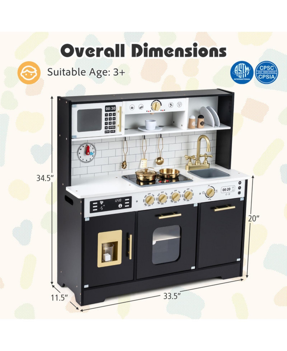 Hongge Lights and Sounds Wooden Play Kitchen with Ice Maker, Ages 3+