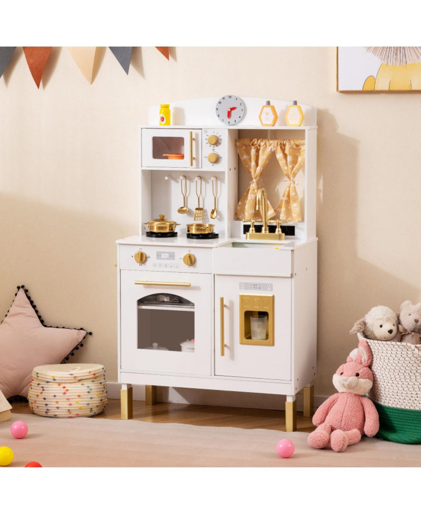 Детская игрушка HONGGE Height-Adjustable Ice-Making Wooden Play Kitchen, Ages 3+, цвет: Золотой — фото 2