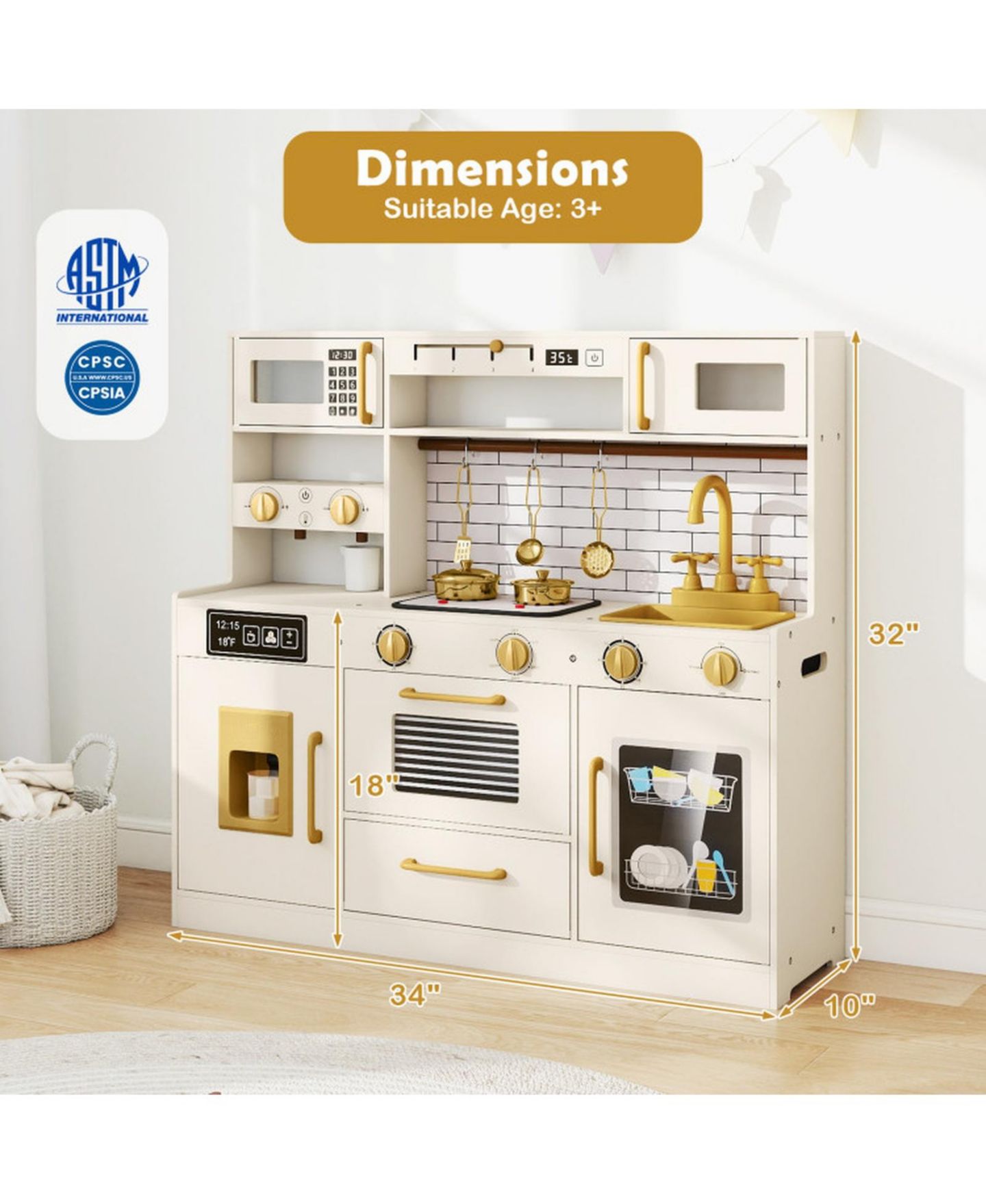 Детский игровой набор HONGGE Sound-and-Light Stoves Water Dispenser 11-Piece Playset, Ages 3+, цвет: Натуральный — фото 3