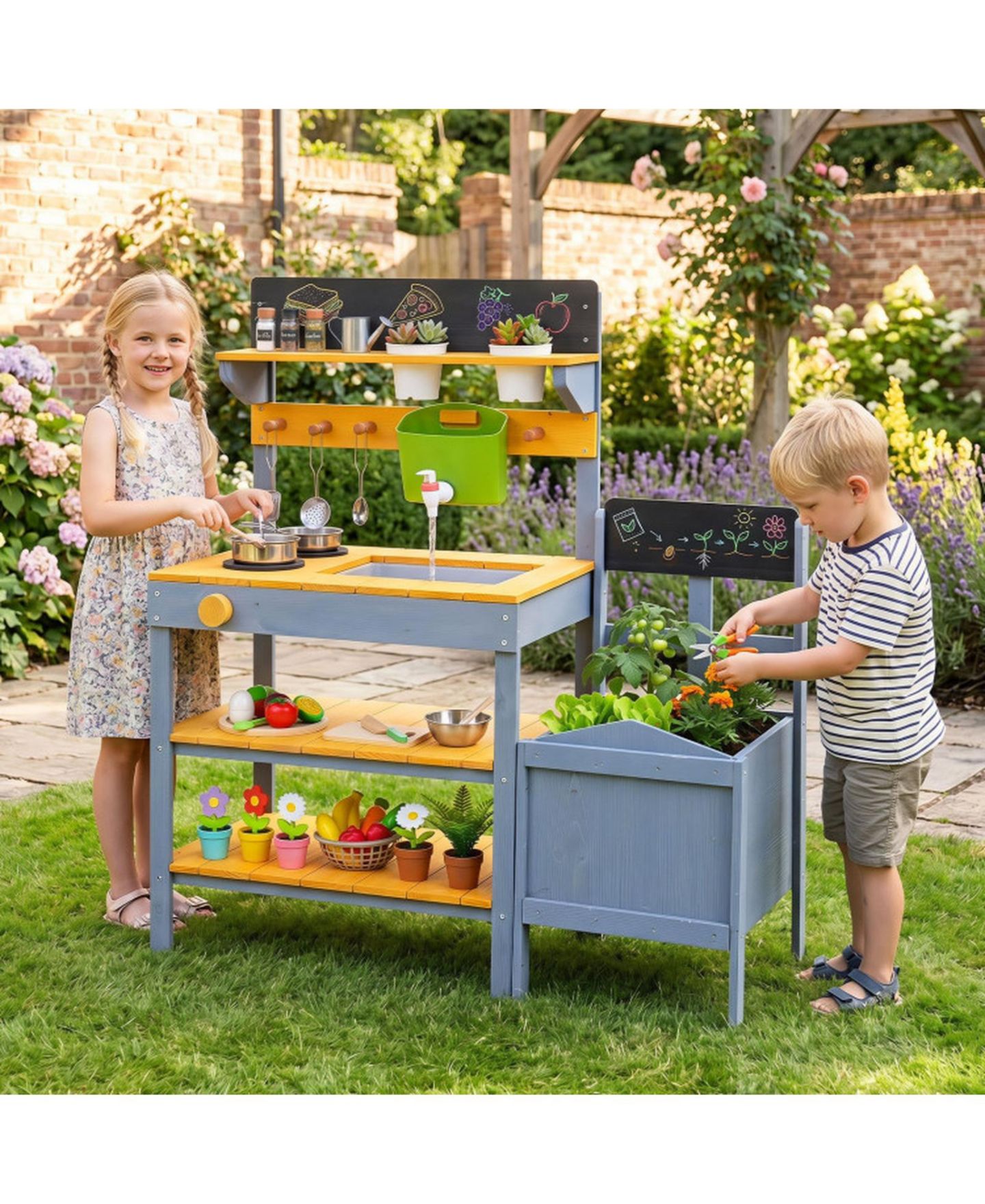 Детские игрушки HONGGE Running Water 9-Piece Mud Kitchen, Ages 3+, цвет: Жёлтый — фото 2