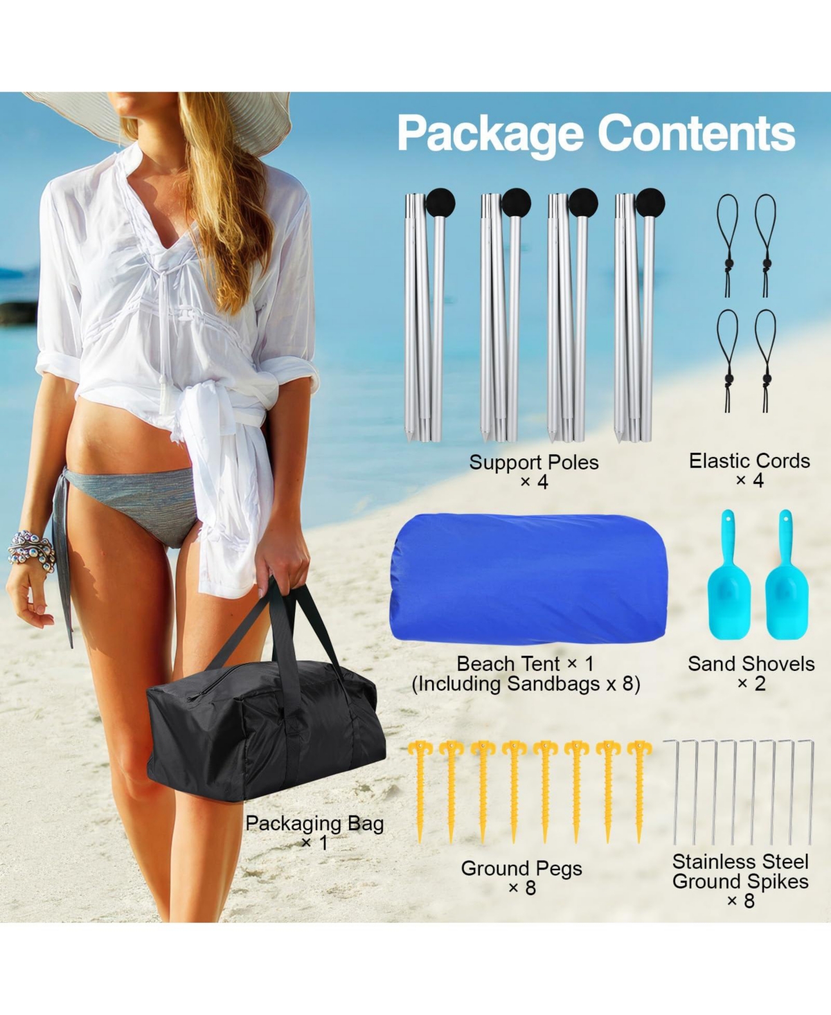 Aofar Beach Tent Shade Sun Shelter Sandbags Poles Camping Fishing 10 X Feet