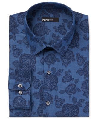 Bar III Men's Slim-Fit Denim Rose Print Dress Shirt, Created For Macy's ...