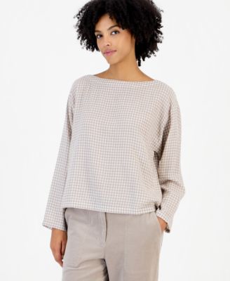Women's Boat-Neck Boxy Long-Sleeve Wool-Blend Top