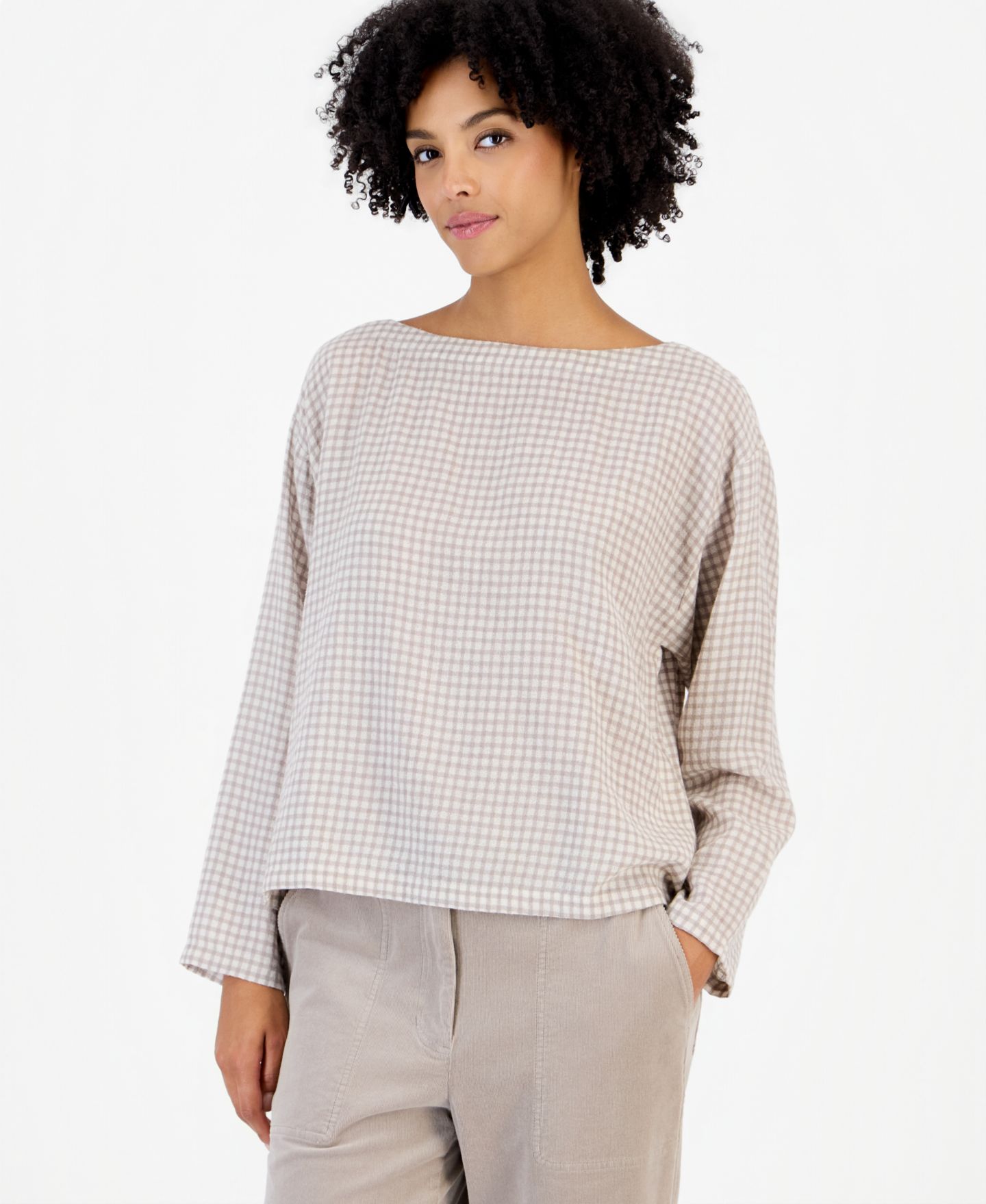 Женский топ Eileen Fisher Boat-Neck Boxy Long-Sleeve Wool-Blend, цвет: Plaster — фото 1