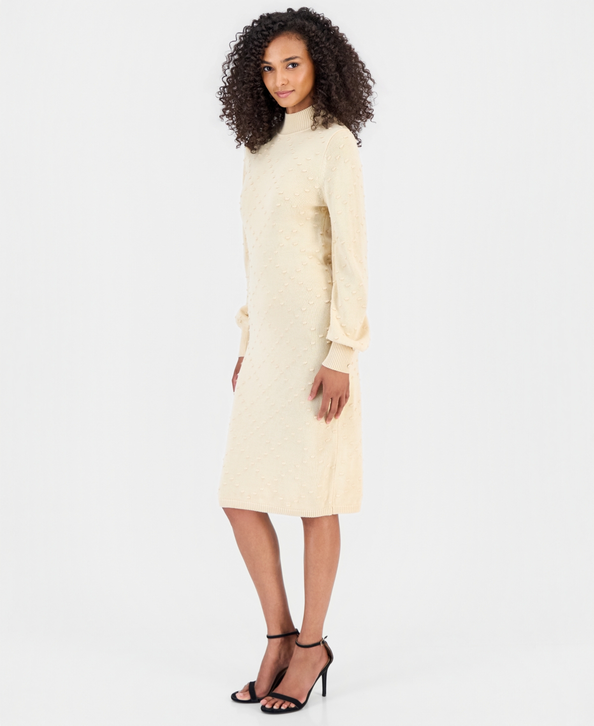 Anne Klein Women's Embellished Mock-Neck Long-Sleeve Midi Sweater Dress