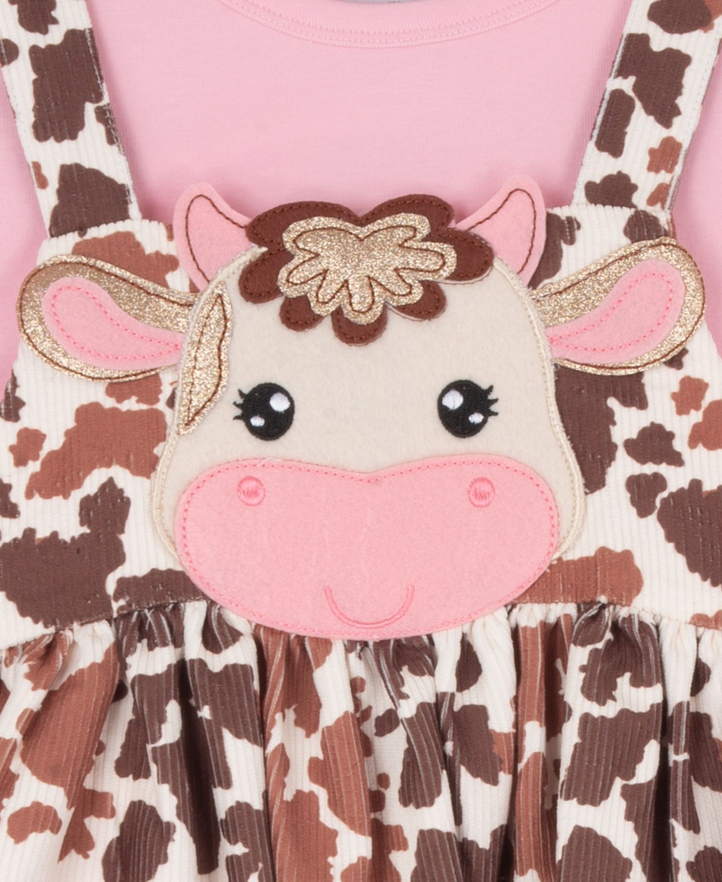 Rare Editions Toddler Girls' 2T-4T Sleeveless Highland Cow Printed Jumper and T-Shirt, 2-Piece Set, цвет: Коричневый — фото 3