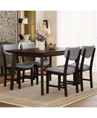 5-Piece Dining Table Set for 4, Rectangular Kitchen Table with 4 Upholstered Chairs, Finish, Farmhouse-Style