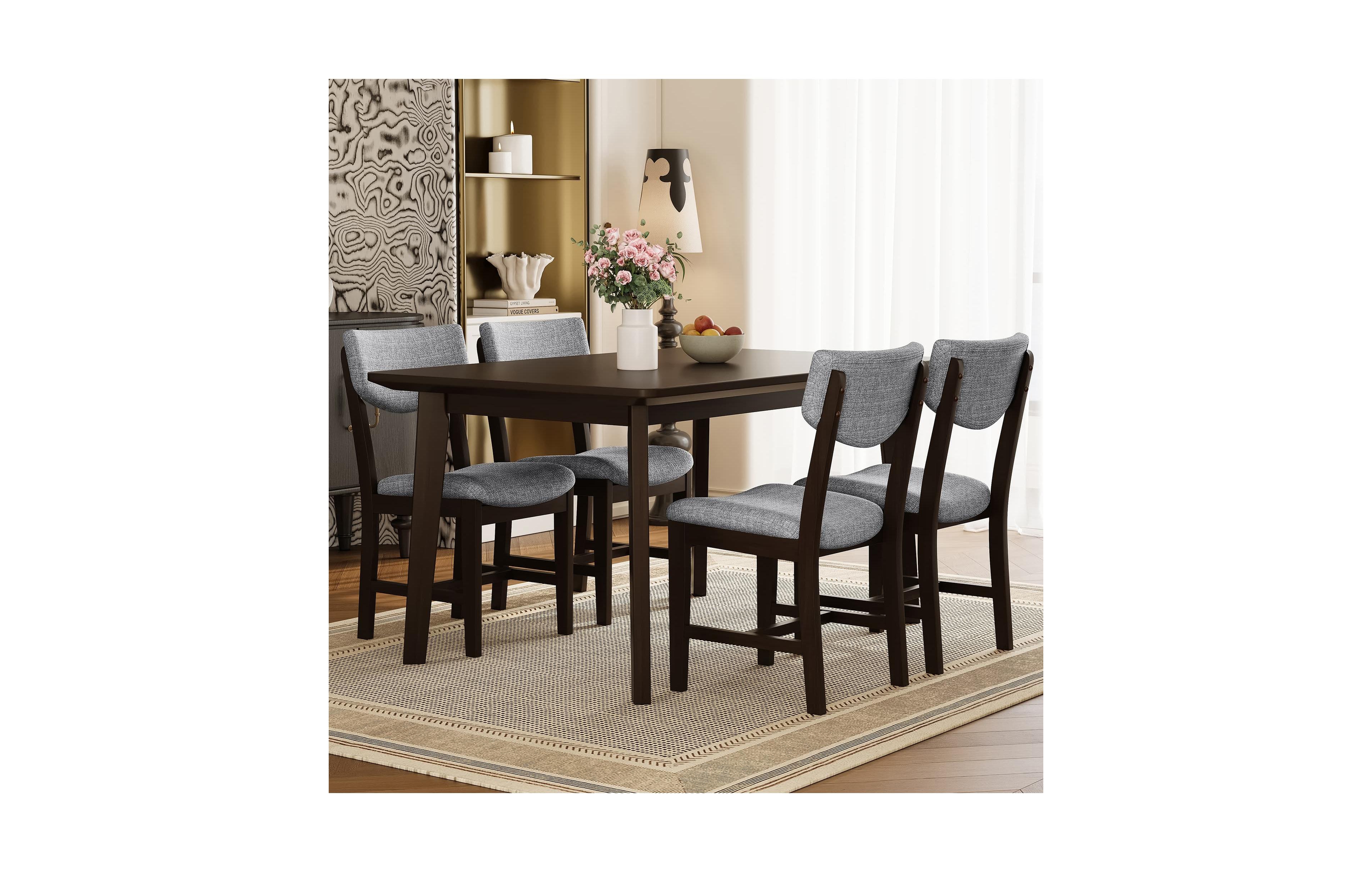 Maison Boucle 5-Piece Dining Table Set for 4, Rectangular Kitchen with 4 Upholstered Chairs, Finish, Farmhouse-Style