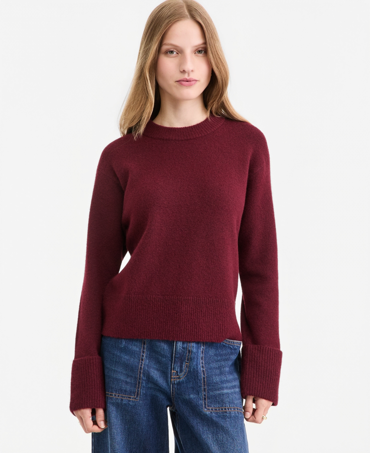 On 34th Women's Crewneck Cuff Sleeve Pullover Sweater, Macy's Exclusive In Dark Rust