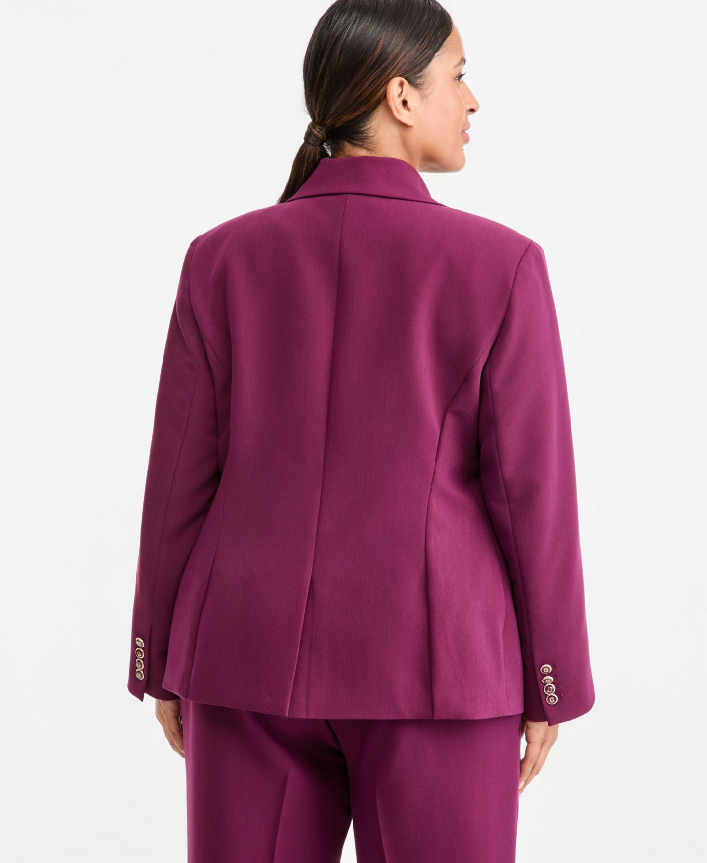 Женский пиджак KARL LAGERFELD PARIS Plus Size V-Neck One-Button Woven Blazer, цвет: Вишнёвый — фото 4