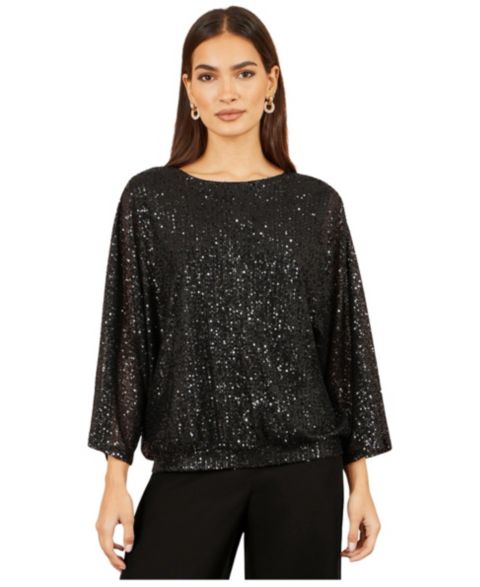 Женский топ Yumi All-Over Sequin Batwing Sleeves, цвет: Чёрный