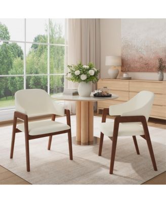 Dining Chairs Set of 2 with Arms, Modern Upholstered Fabric Dining Chair, Sturdy Wood Chairs with Ergonomic Curved Backrest for Kitchen