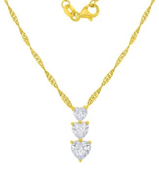 14k Gold Over Sterling Silver Cubic Zirconia Triple Heart Necklace