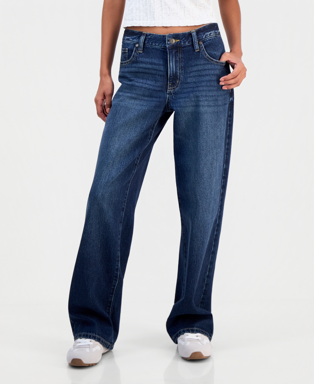 Celebrity Pink Juniors' Straight V Pitch Mid-Rise Cotton-Blend Jeans