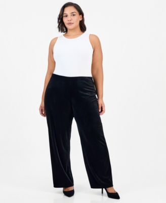 Plus Size Velvet Wide-Leg Pull-On Pants