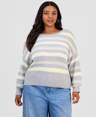 Plus Size Striped Crewneck Long-Sleeve Sweater