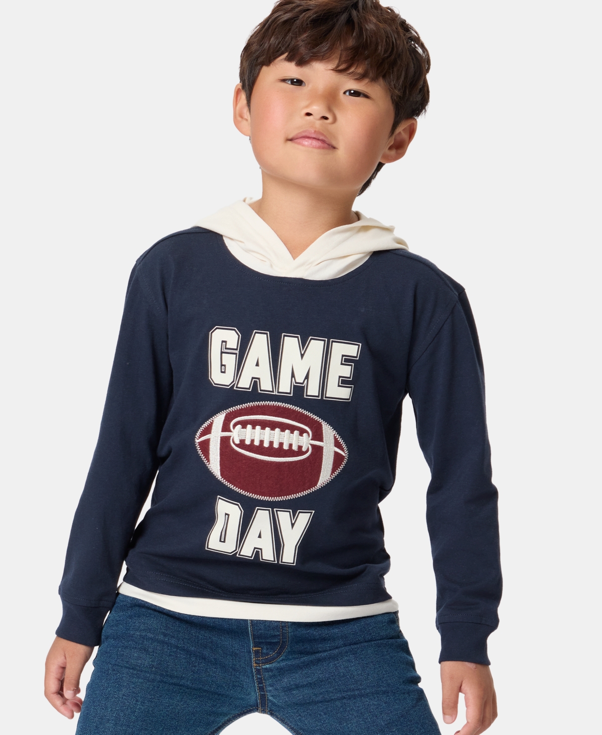 Kids Headquarters Toddler Boys' 2T-5T Football Graphic Hoodie T-Shirt and Denim Pants, 2-Piece Set