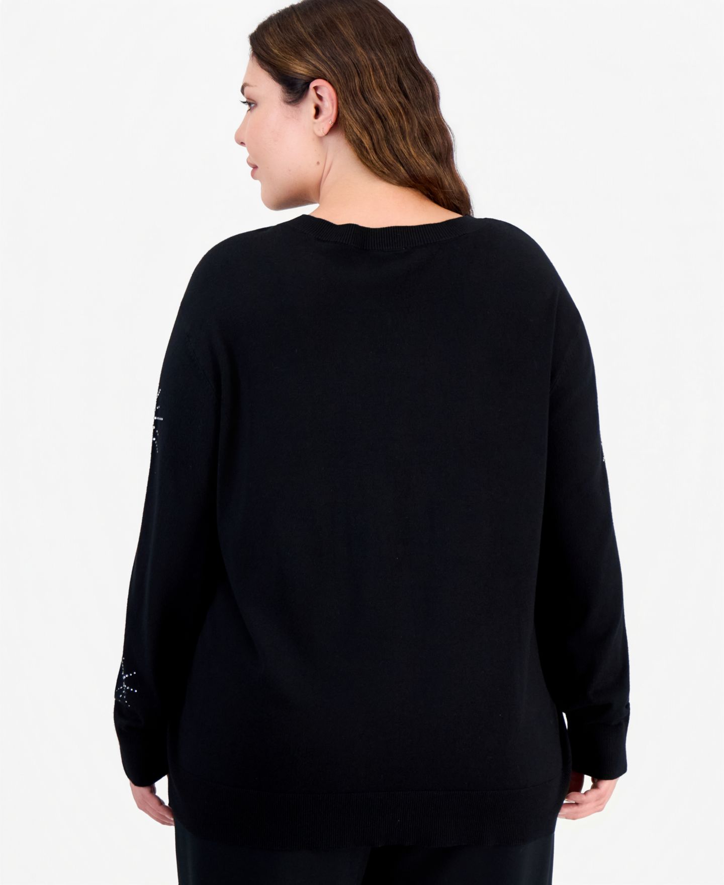 Женский свитер Anne Klein Essentials Plus Size Crewneck Long-Sleeve Embellished, цвет: Чёрный — фото 3