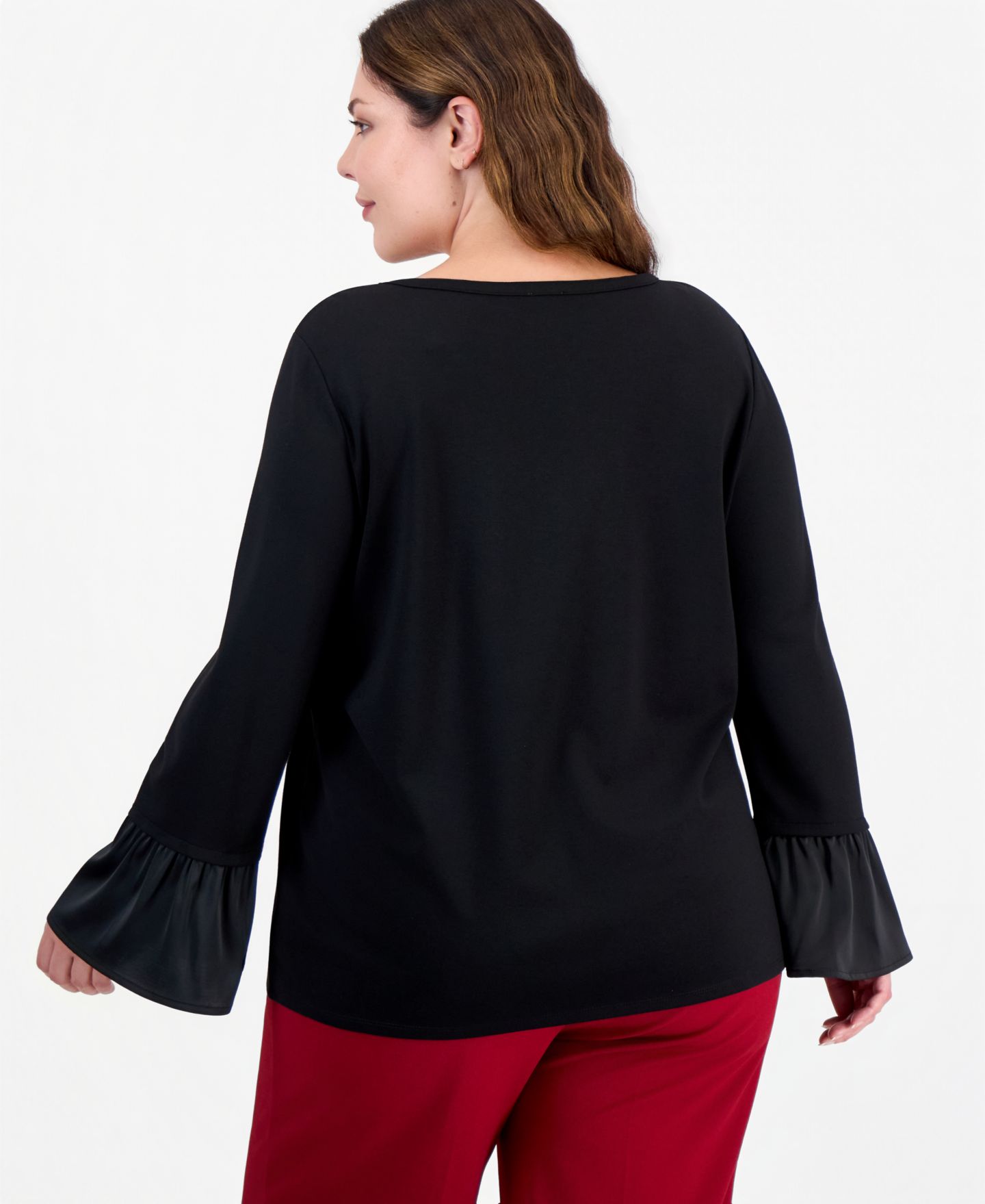 Женская блузка Anne Klein Essentials Plus Size Satin Flutter Sleeve, цвет: Чёрный — фото 2