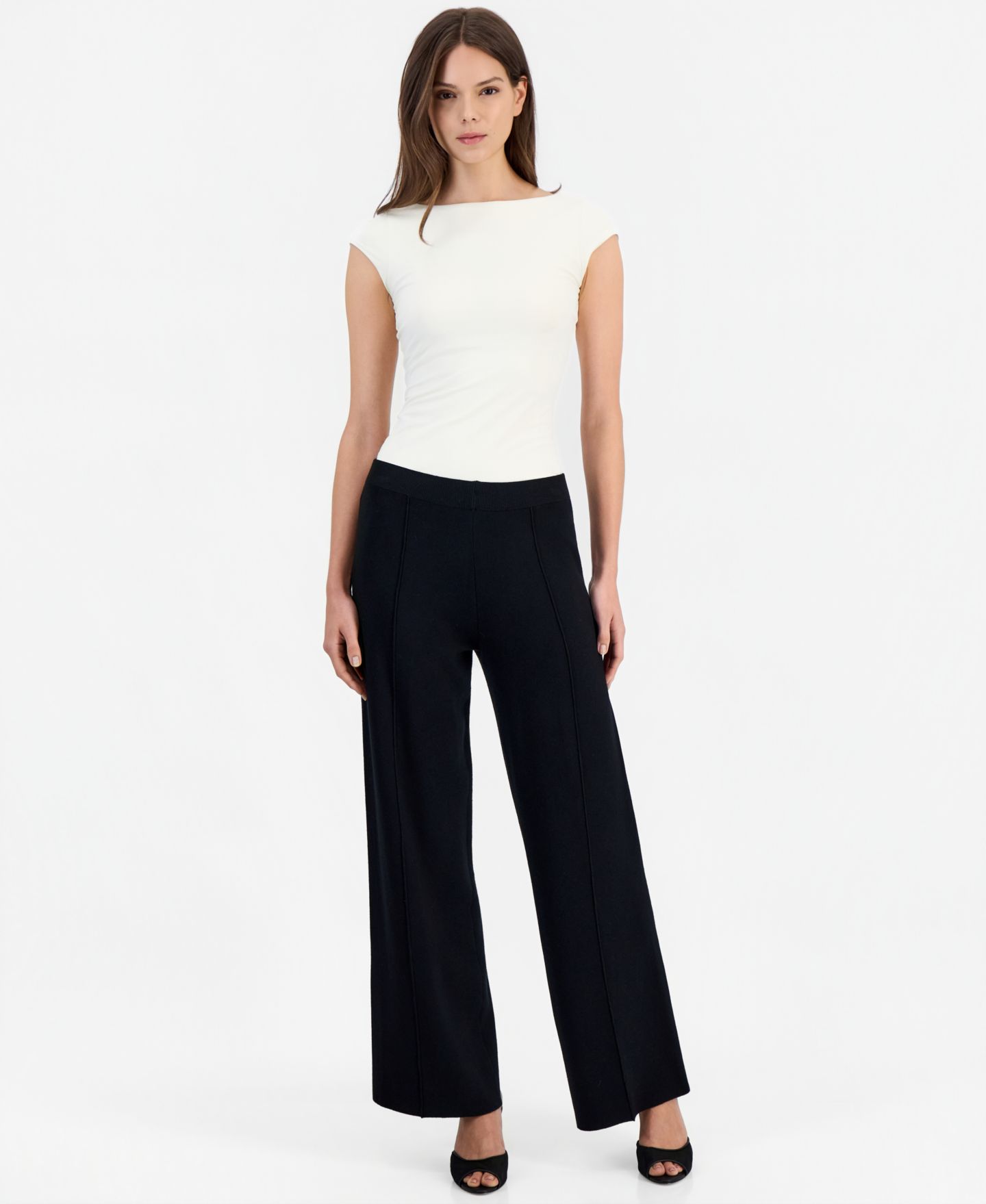 Женские брюки Tahari ASL Sweater Knit Wide-Leg Pull-On, цвет: Чёрный — фото 1