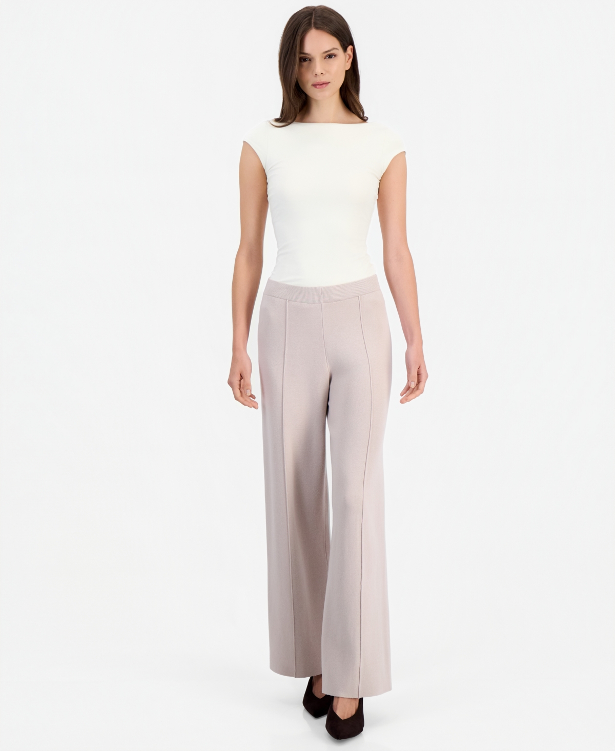 Tahari Asl Women's Sweater Knit Wide-Leg Pull-On Pants - Ivory